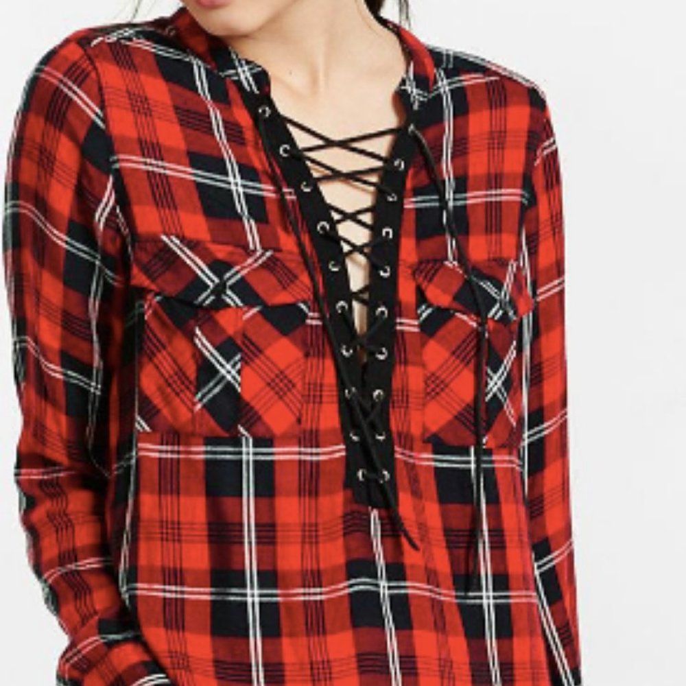 Express Plaid Lace up Shirt S